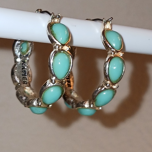 Vintage Napier Earrings Silvertone with Blue Green Stones - Picture 1 of 16